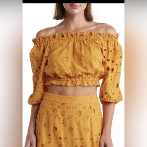 Walter Baker Mirelle Eyelet Off The Shoulder Cotton Top Ginger Orange Boho,S